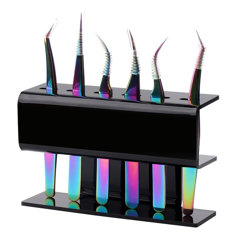 GEMERRY Lash Extension Supplies GEMERRY Tweezer Holder Tweezer Stand for Eyelash Extension Supplies Accessories Tools Acrylic Display Storage 6 Pcs Tweezers Shelf Holder (Black) - Image 1